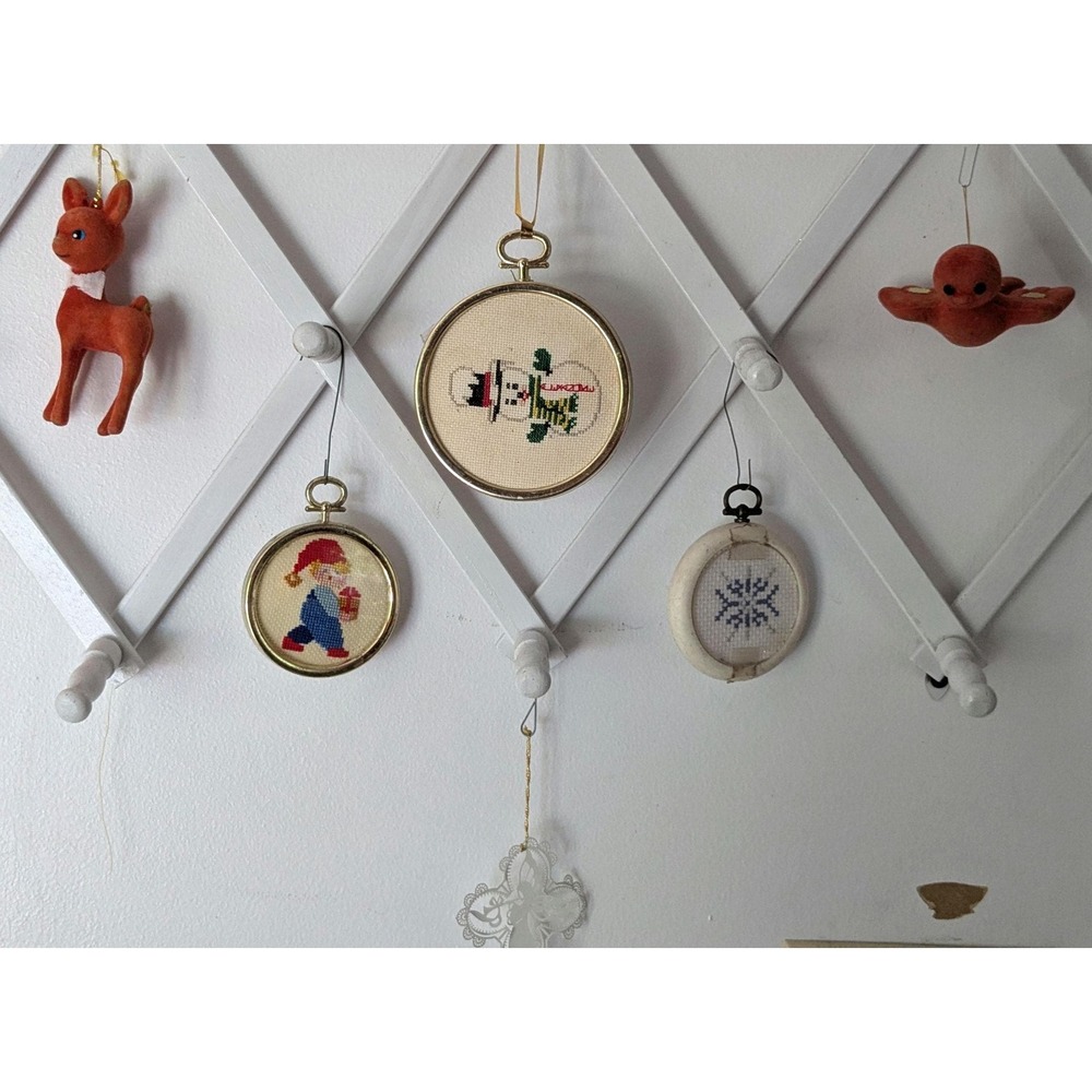 Vintage Christmas Ornament Lot Deer Bird Cross Stitch Angel Flocked Holiday